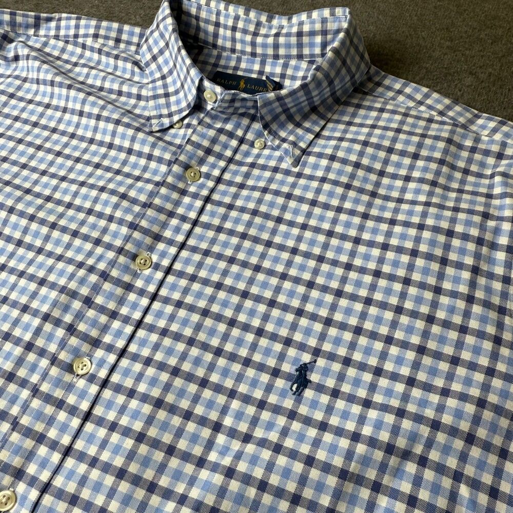 Ralph Lauren Men's XL Tall Blue/White Plaid Long Sleeve Button Down Shirt